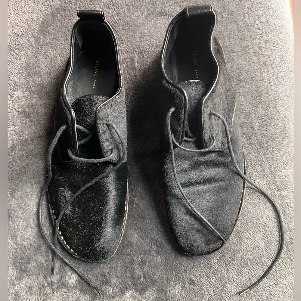 Celine Black Haircalf Loafers